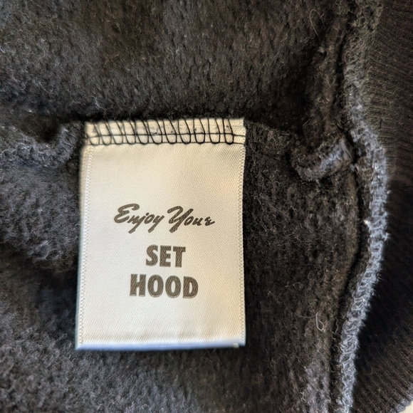 LOWER Mens XL Set Hood 100% Cotton Black Hoodie Sweatshirt Streetwear Casual - Picture 9 of 9